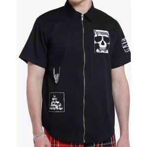 Hot Topic Skull Patch Zip-Up Woven Shirt Nwt Mens Medium